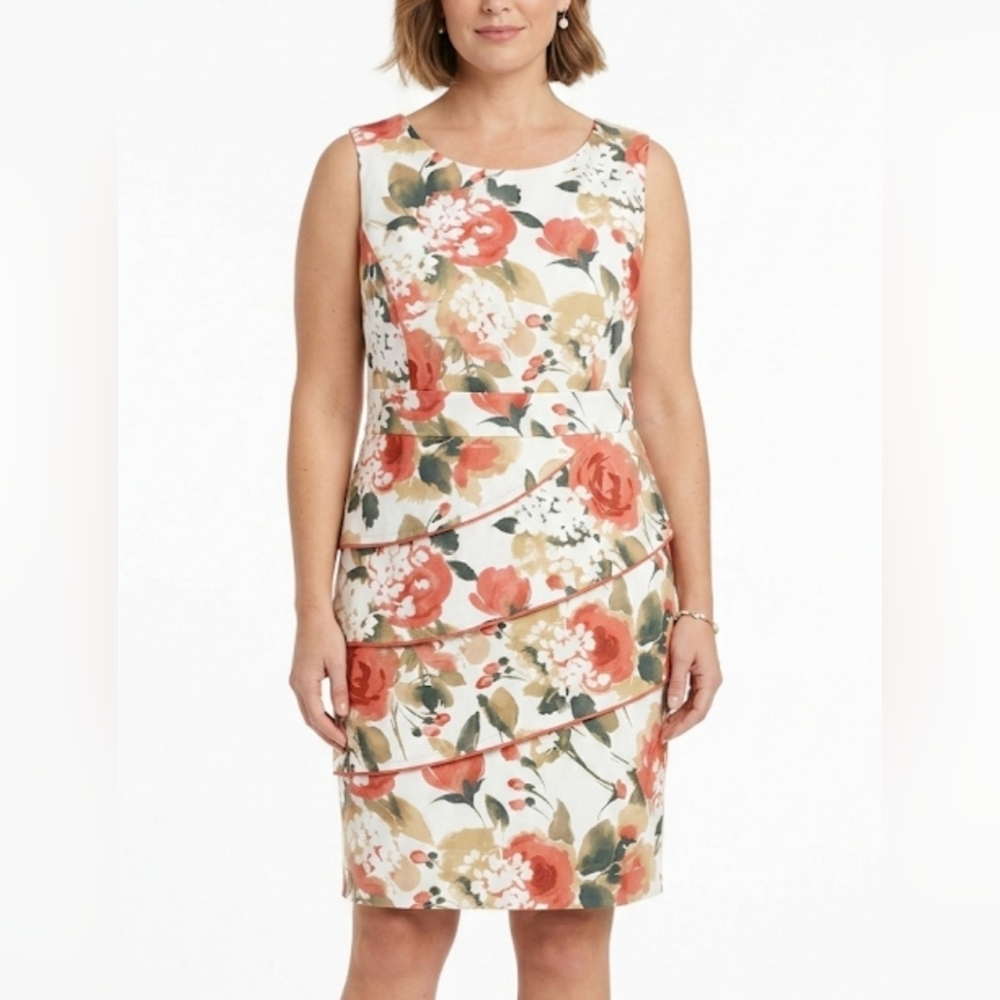 Laura Plus Floral Tiered Sheath Dress Sleeveless Wedding Guest Cocktail size:24